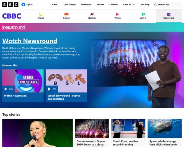Screenshot of the CBBC Newsround website