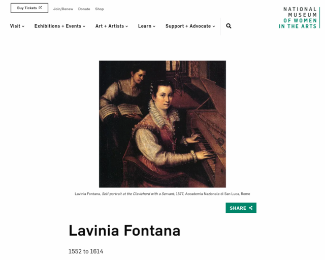 Screenshot of the Lavinia Fontana website