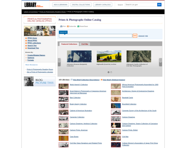 Screenshot of the LOC Prints & Photographs website
