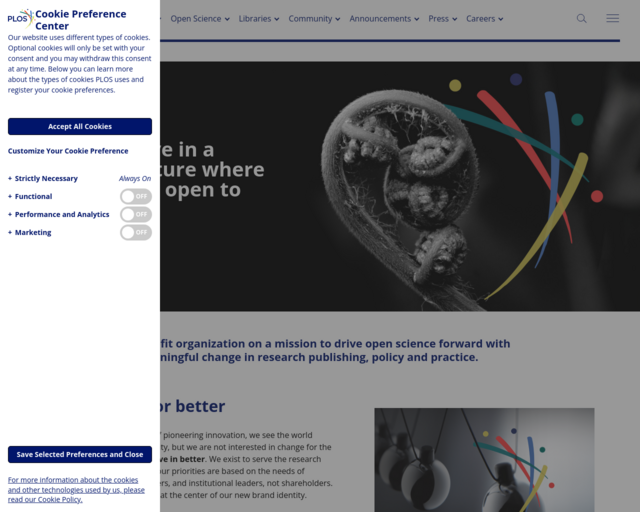 Screenshot of the Public Library of Science (PLoS) website