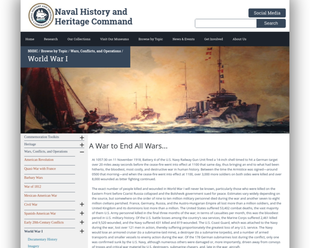 Screenshot of the Naval History and Heritage Command website