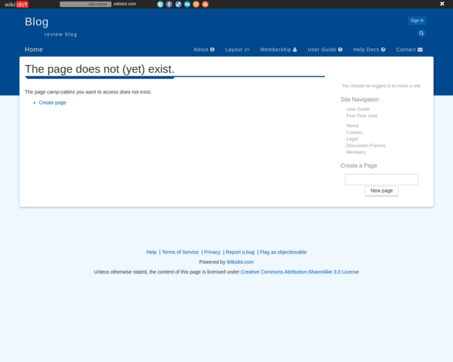 Screenshot of the More Cabin info. website