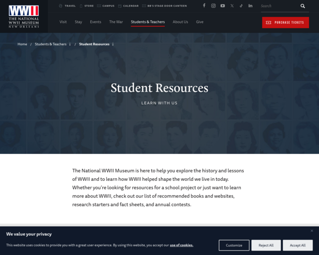 Screenshot of the The National WWII Museum website