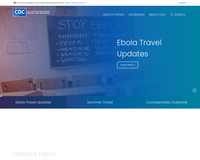 Screenshot of the Centers for Disease Control and Prevention website