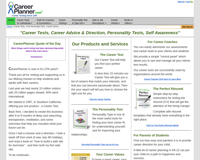 Screenshot of the Career Planner website