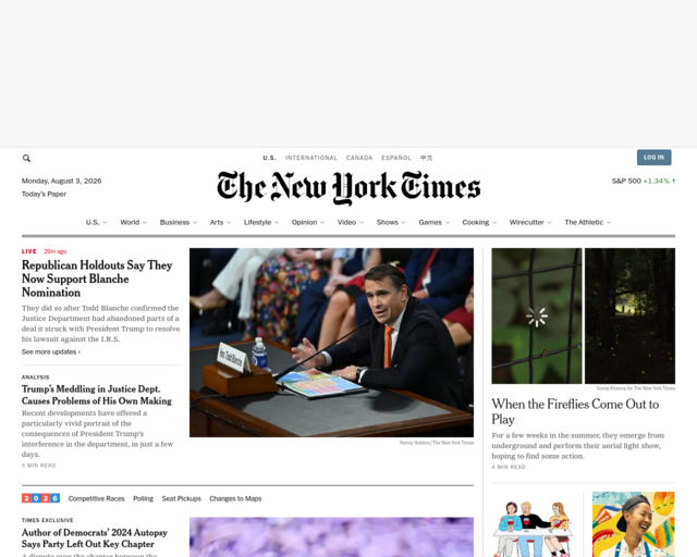 Screenshot of the The New York Times website