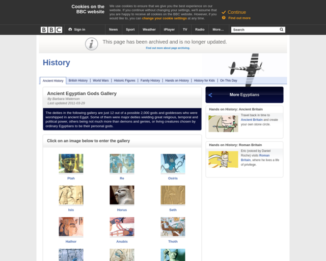 Screenshot of the Ancient Egyptian Gods Gallery website