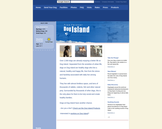 Screenshot of the Dog Island website
