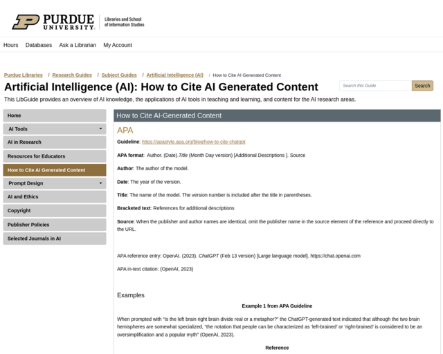 Screenshot of the How To Cite AI Generated Content website