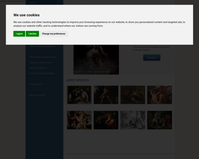 Screenshot of the Greek Legends and Myths website