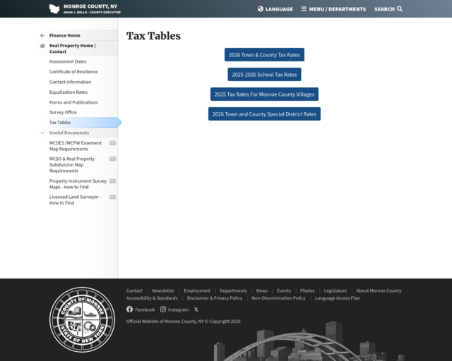 Screenshot of the Monroe County Tax Rates website
