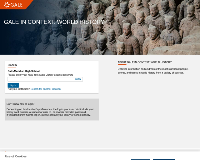 Screenshot of the Gale: World History website