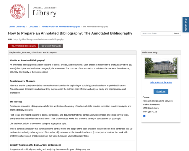 Screenshot of the Annotated Bibliographies (MLA & APA) website