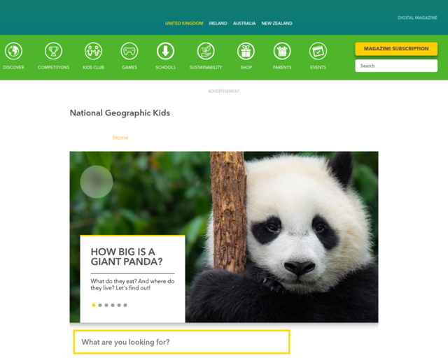 Screenshot of the National Geographic website