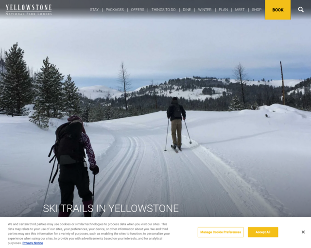 Screenshot of the Yellowstone National Park Ski Trails website