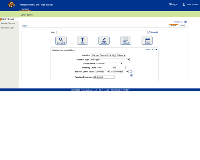 Screenshot of the OPAC website