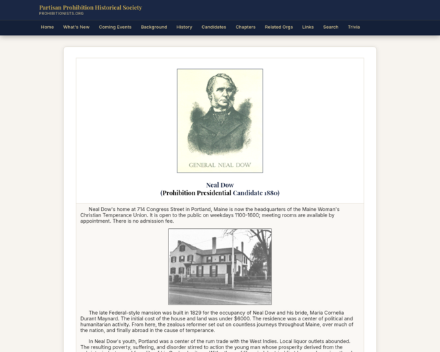 Screenshot of the Neal Dow website