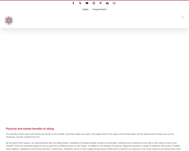 Screenshot of the Health Benefits of Skiing website