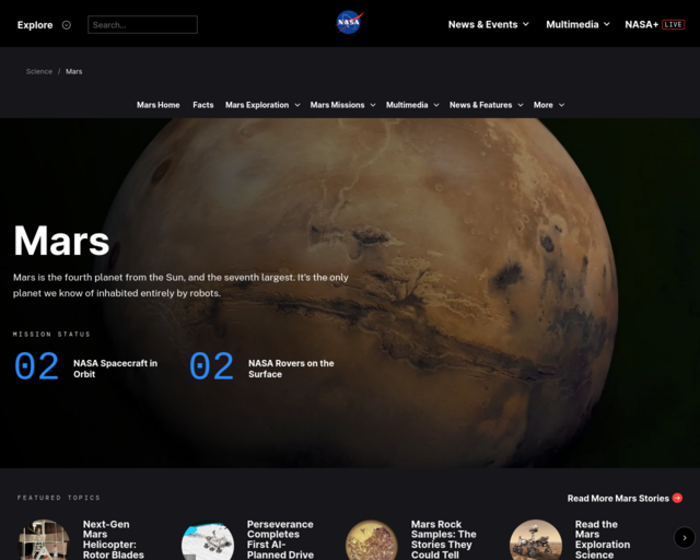 Screenshot of the NASA The Solar System website