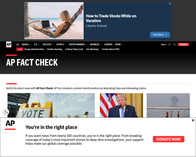 Screenshot of the AP (Associated Press) Fact Check website