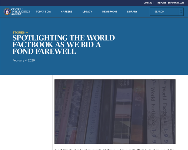 Screenshot of the CIA World Factbook website