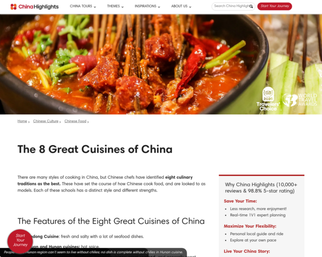 Screenshot of the Chinese Food website