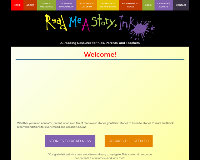 Screenshot of the Read Me A Story, Ink website