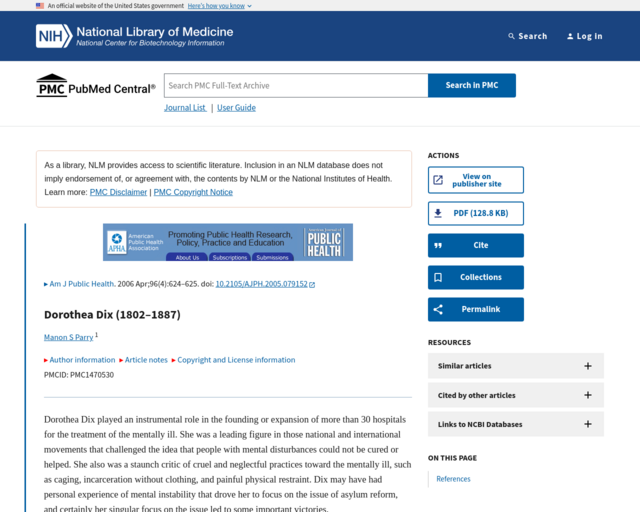 Screenshot of the Dorothea Lynde Dix website