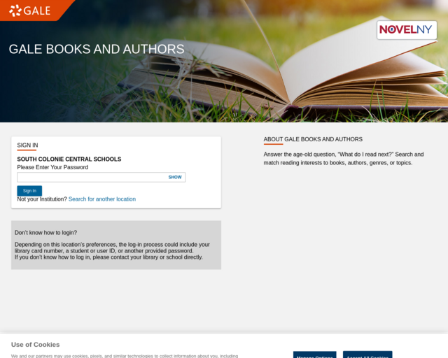 Screenshot of the Gale Books and Authors website