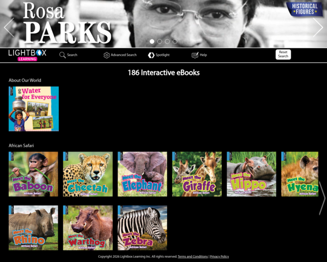 Screenshot of the Lightbox K-5 website