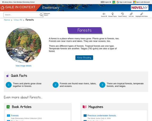 Screenshot of the Forests @ Gale In Context website