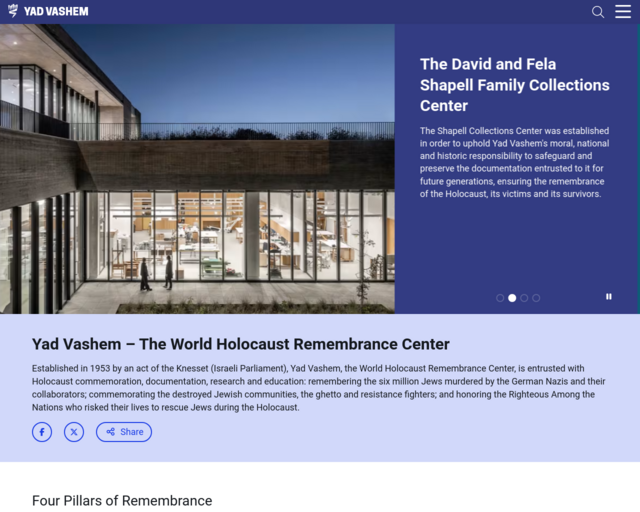 Screenshot of the The World Holocaust Remembrance Center website