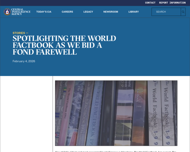 Screenshot of the CIA World Factbook website