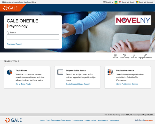 Screenshot of the Gale OneFile: Psychology website