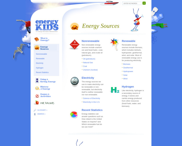 Screenshot of the Energy Sources website