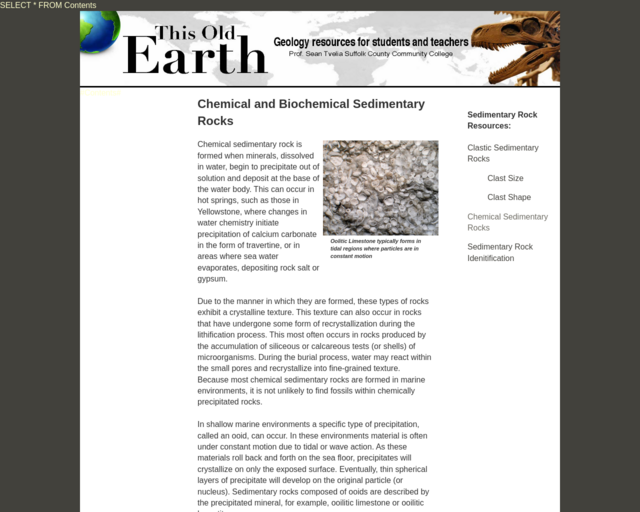Screenshot of the Chemical Sedimentary Rocks 3 website