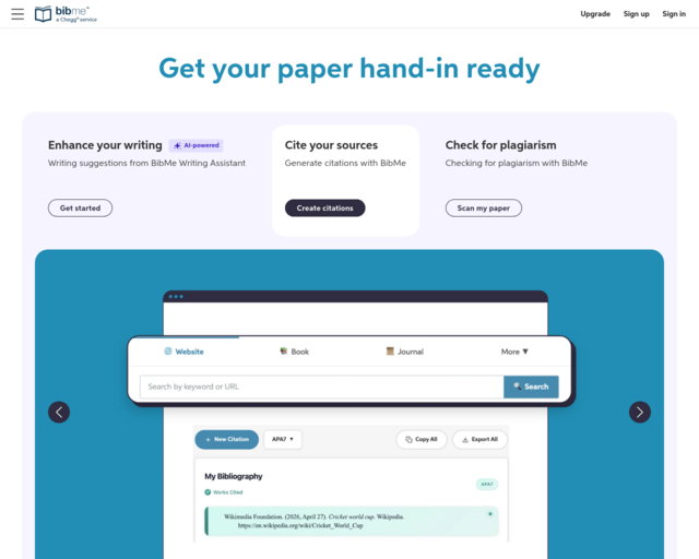 Screenshot of the Bib Me website