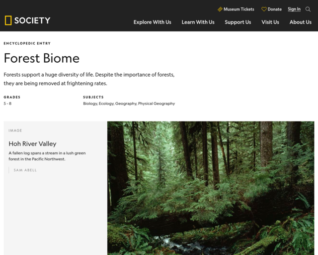 Screenshot of the Forest @ National Geographic website