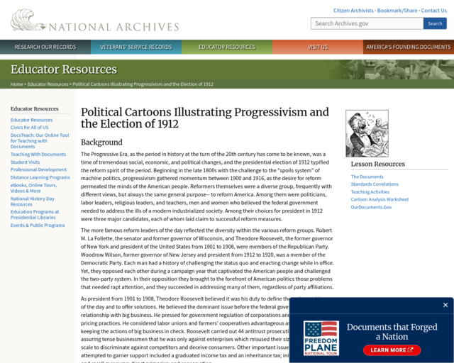 Screenshot of the Political Cartoons website