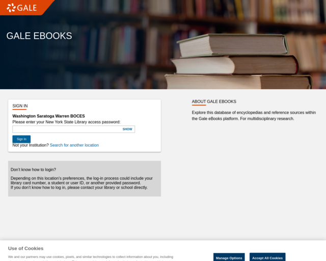 Screenshot of the Gale ebooks provided by WSWHE website