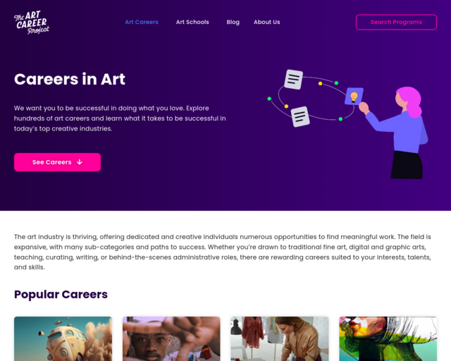 Screenshot of the The Art Career Project website