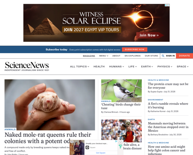 Screenshot of the Science News website