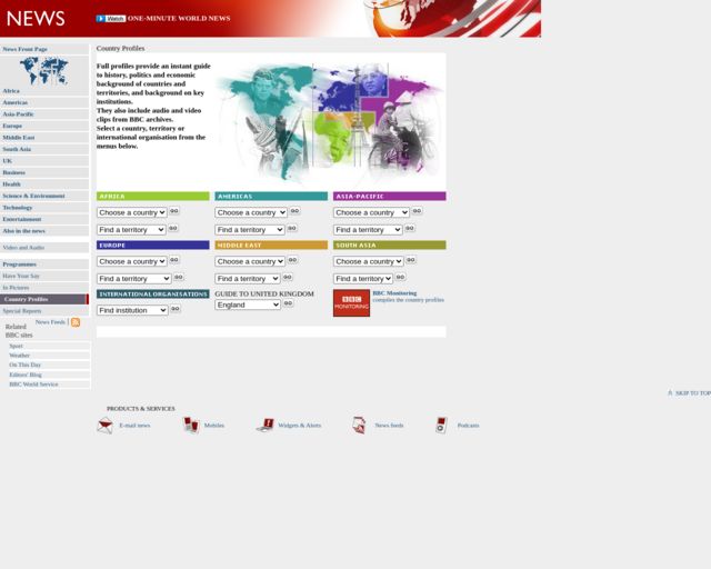 Screenshot of the BBC News Country Profiles website