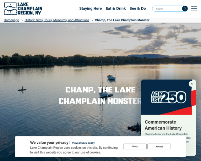 Screenshot of the Lake Champlain's Champ website