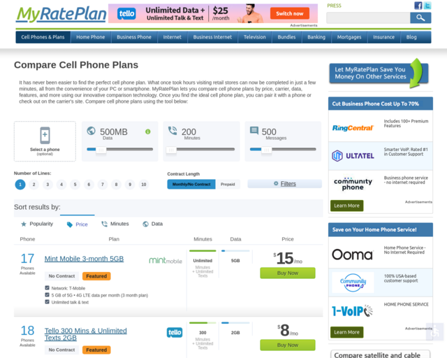 Screenshot of the Cell Phone website