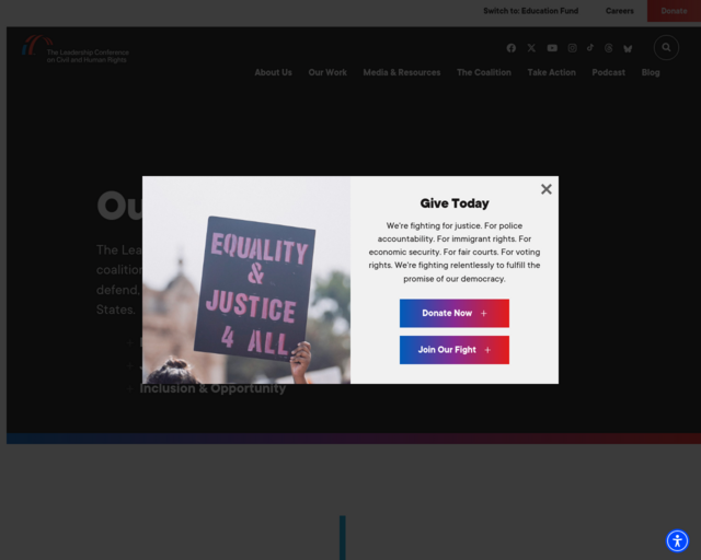 Screenshot of the Leadership Conference on Civil and Human Rights website