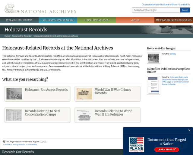 Screenshot of the National Archives Information website