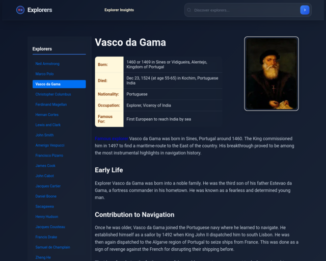Screenshot of the Famous Explorer Website website