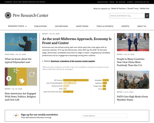 Screenshot of the Pew Research Center website