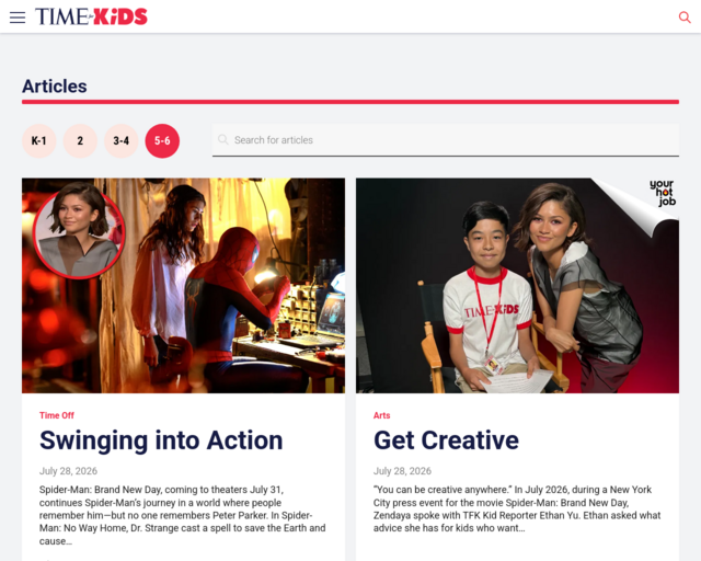 Screenshot of the Time for Kids website